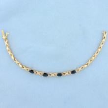 Natural Sapphire And Diamond Tennis Bracelet In 14k Yellow Gold