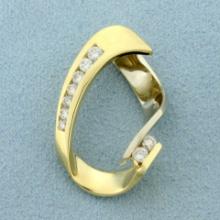 Modern Abstract Design Diamond Pendant Or Slide In 14k Yellow Gold
