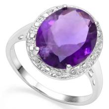 Vintage Style Large Amethyst And Diamond Ring In Sterling Silver