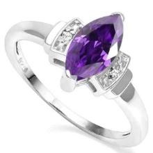 Marquise Amethyst And Diamond Ring In Sterling Silver