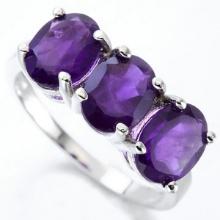 Amethyst 3-stone Ring In Sterling Silver