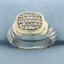 David Yurman Noblesse Diamond Pave Cable Ring In Sterling Silver And 18k Yellow Gold