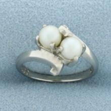 Cultured Akoya Pearl Toi Et Moi Ring In 14k White Gold