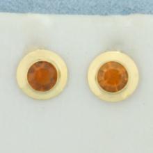 Bezel Set Citrine Stud Earrings In 14k Yellow Gold