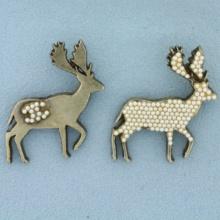 Chanel 01a Cc Pearl Deer Brooches Set Of 2