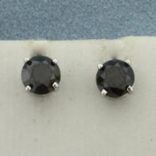 Black Diamond Stud Earrings In 14k White Gold