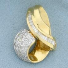 Designer Round And Baguette Diamond Pendant Or Slide In 14k Yellow Gold