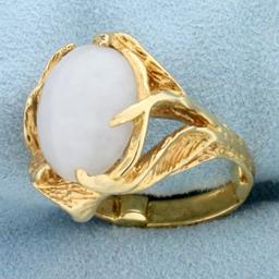 White Jade Solitaire Serenity Ring In 14k Yellow Gold