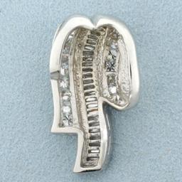 Modern Baguette And Round Diamond Pendant Or Slide In 14k White Gold