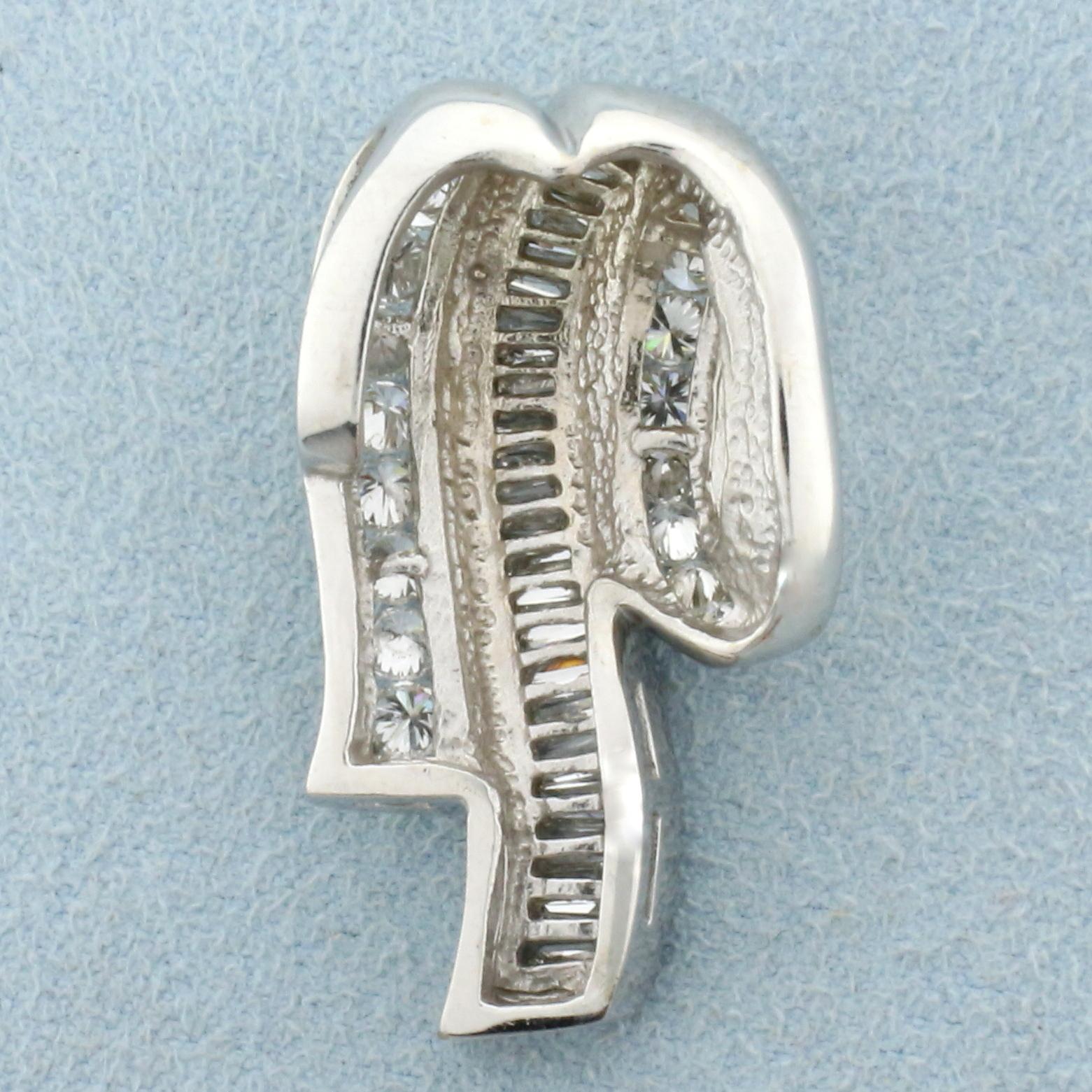 Modern Baguette And Round Diamond Pendant Or Slide In 14k White Gold