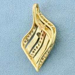 1ct Tw Abstract Wave Design Diamond Pendant In 14k Yellow Gold
