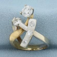 Designer Diamond Modern Abstract Ring In 14k Yellow And White Gold