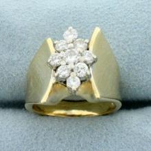 Modern Design Diamond Cluster Ring In 14k Yellow Gold