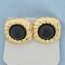 Vintage Onyx Button Earrings In 14k Yellow Gold