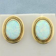 Vintage Ethiopian Opal Button Earrings In 14k Yellow Gold