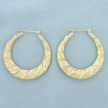 Unique Textured Hoop Earrings In 14k Yellow Gold