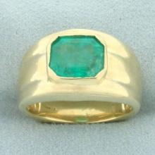 Mens Emerald Statement Ring In 14k Yellow Gold.