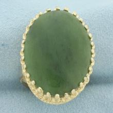 Crown Set Jade Statement Ring In 14k Yellow Gold