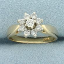 Flower Design Diamond Ring In 14k Yellow Gold