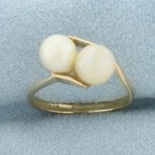 Cultured Pearl Toi Et Moi Bypass Ring In 10k Yellow Gold
