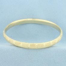 Sandblast And Diamond Cut Finish Hinged Bangle Bracelet In 14k Yellow Gold