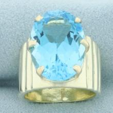 14ct Swiss Blue Topaz Statement Ring In 14k Yellow Gold