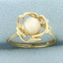 Cultured Akoya Pearl Ring In 14k Yellow Gold