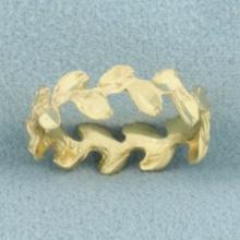 Diamond Cut Leaf Nature Design Band Ring In 14k Yellow Gold