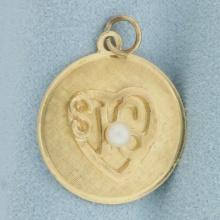 Sweet 16 Pearl Charm Or Pendant In 14k Yellow Gold