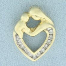 Diamond Mother And Child Pendant In 14k Yellow Gold