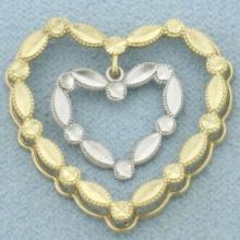 Diamond Cut Heart In Heart Pendant In 10k Yellow And White Gold