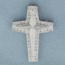 Diamond Pave Cross Pendant Or Slide In 14k White Gold