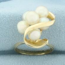 Designer Akoya Pearl Cocktail Ring In 14k Yellow Gold