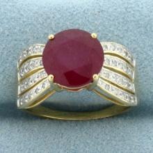 Ruby And Diamond Ring In 14k Yellow Gold