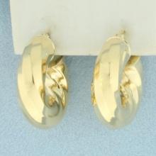 Italian Twisting Wide Hoop Earrings In 14k Yellow Gold