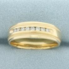 Mens Diamond Wedding Band Ring In 14k Yellow Gold