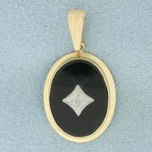 Vintage Onyx And Diamond Pendant In 10k Yellow Gold