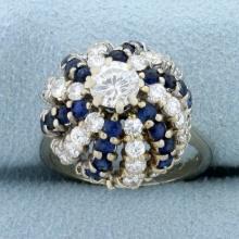 Unique Sphere Design 2 1/2ct Diamond And Sapphire Ring In 14k White Gold