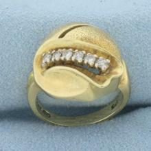 Abstract Art Deco Designer Diamond Ring In 14k Yellow Gold