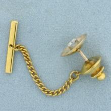 Vintage Diamond Tie Tack Pin In 14k Yellow Gold