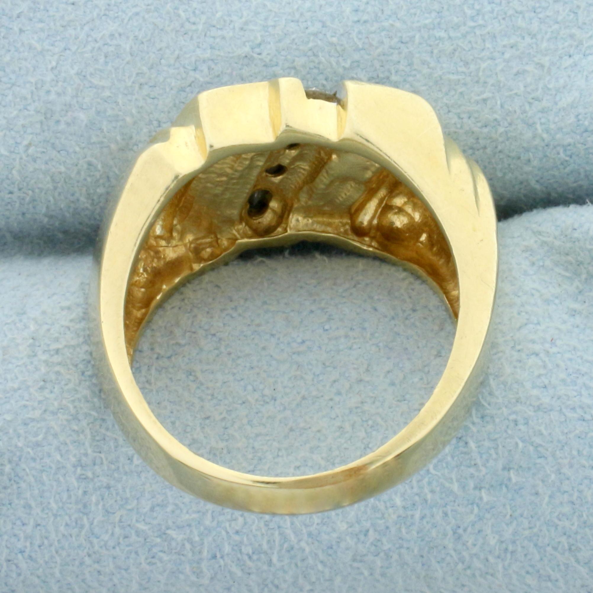 Vintage Onyx Inlay And Diamond Ring In 14k Yellow Gold