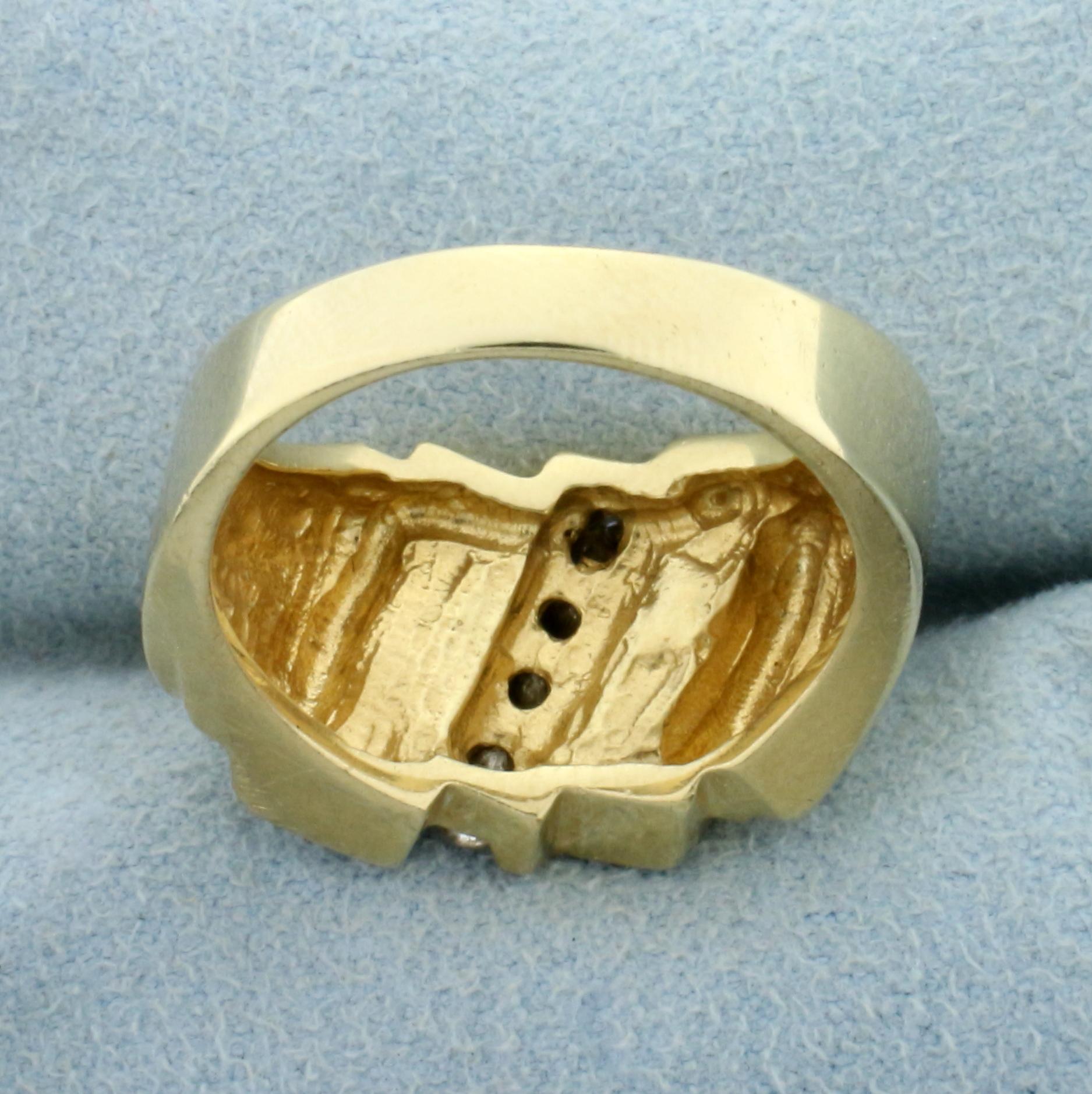 Vintage Onyx Inlay And Diamond Ring In 14k Yellow Gold