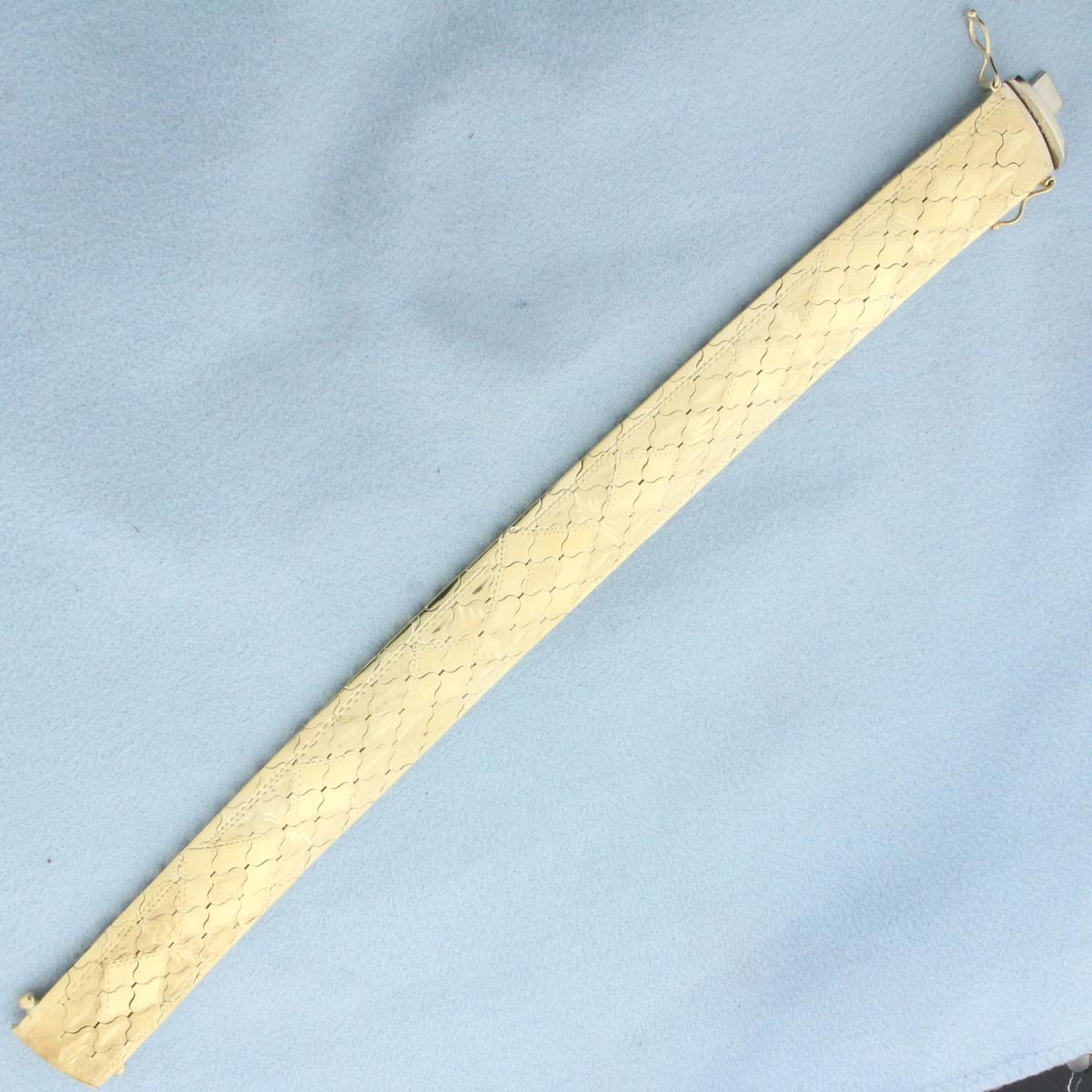 Italian Diamond Pattern Designer Link Wide Bracelet In 14k Yellow Gold