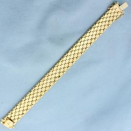 Italian Diamond Pattern Designer Link Wide Bracelet In 14k Yellow Gold