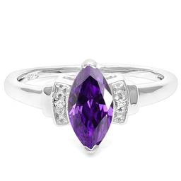 Marquise Amethyst And Diamond Ring In Sterling Silver