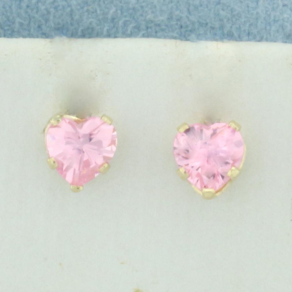 Heart Morganite Stud Earrings In 14k Yellow Gold