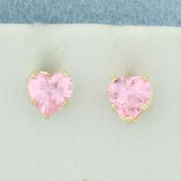 Heart Morganite Stud Earrings In 14k Yellow Gold