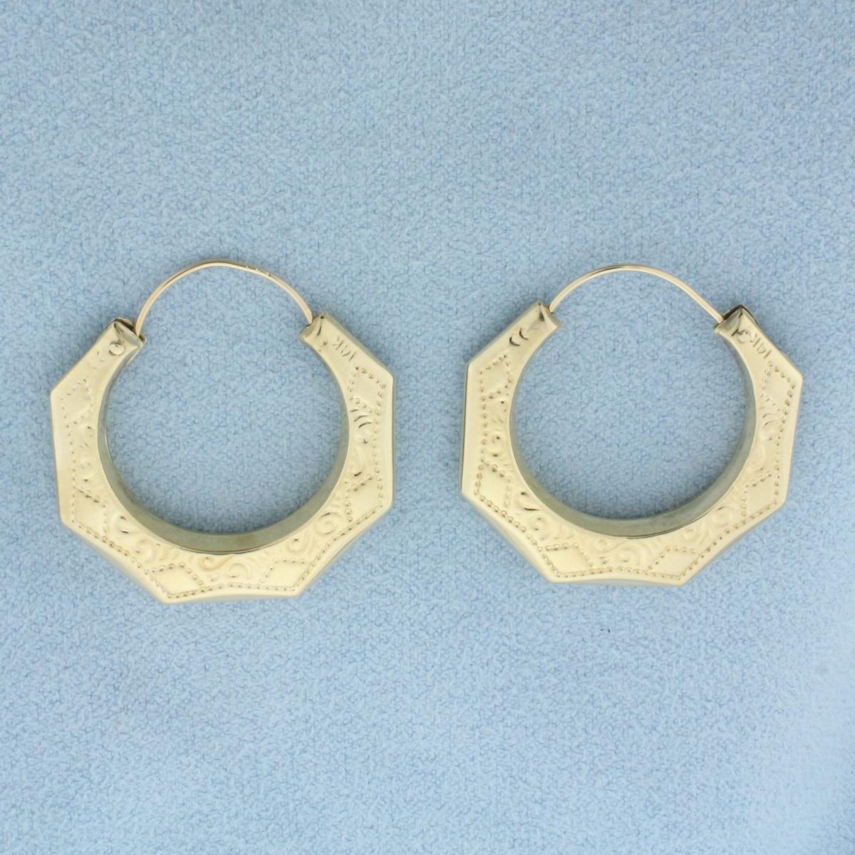 Embossed Hoop Earrings In 14k Yellow Gold