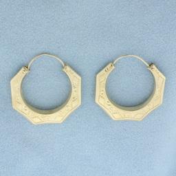 Embossed Hoop Earrings In 14k Yellow Gold