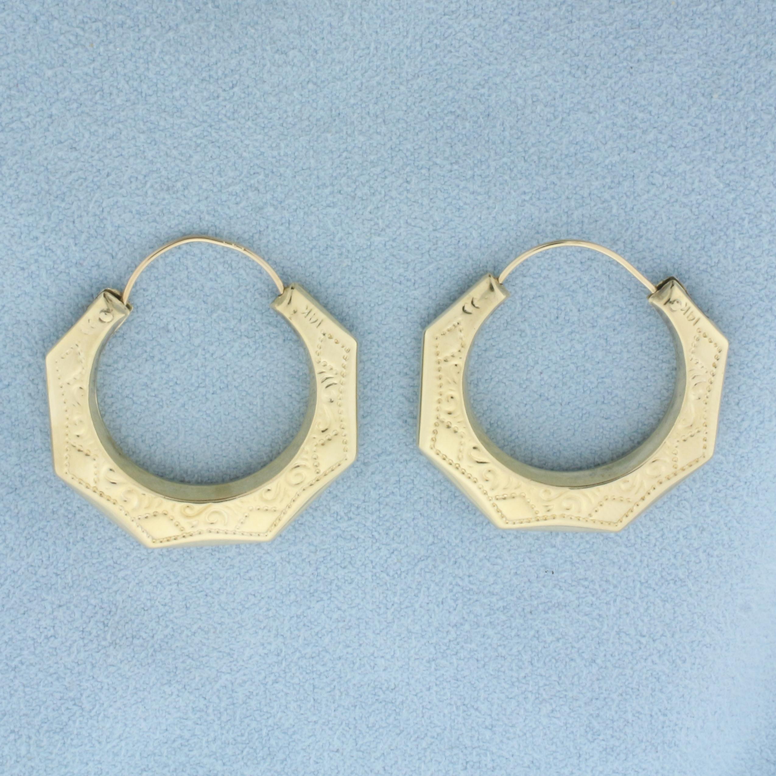Embossed Hoop Earrings In 14k Yellow Gold